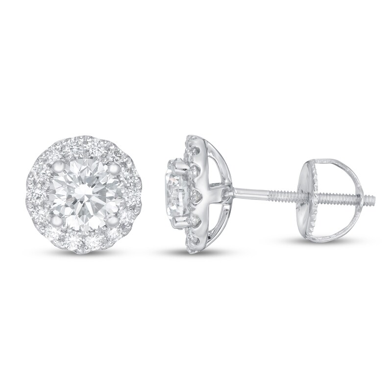Main Image 2 of Previously Owned Lab-Grown Diamond Earrings 1-1/2 ct tw Round 14K White Gold