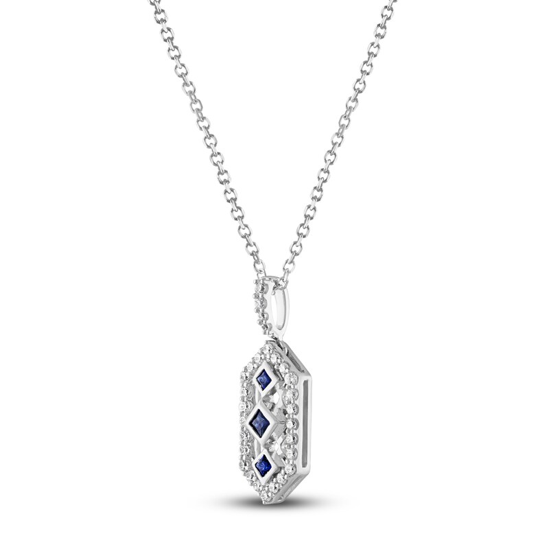 Main Image 1 of Previously Owned Vera Wang WISH Diamond & Natural Blue Sapphire Necklace 1/6 ct tw Round 10K White Gold