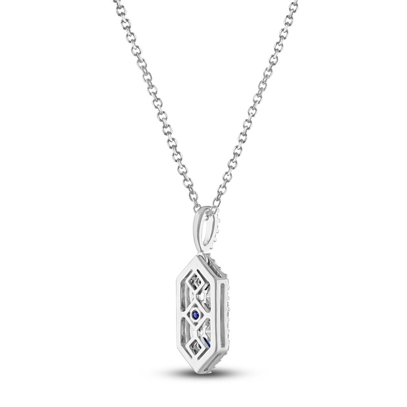 Main Image 2 of Previously Owned Vera Wang WISH Diamond & Natural Blue Sapphire Necklace 1/6 ct tw Round 10K White Gold