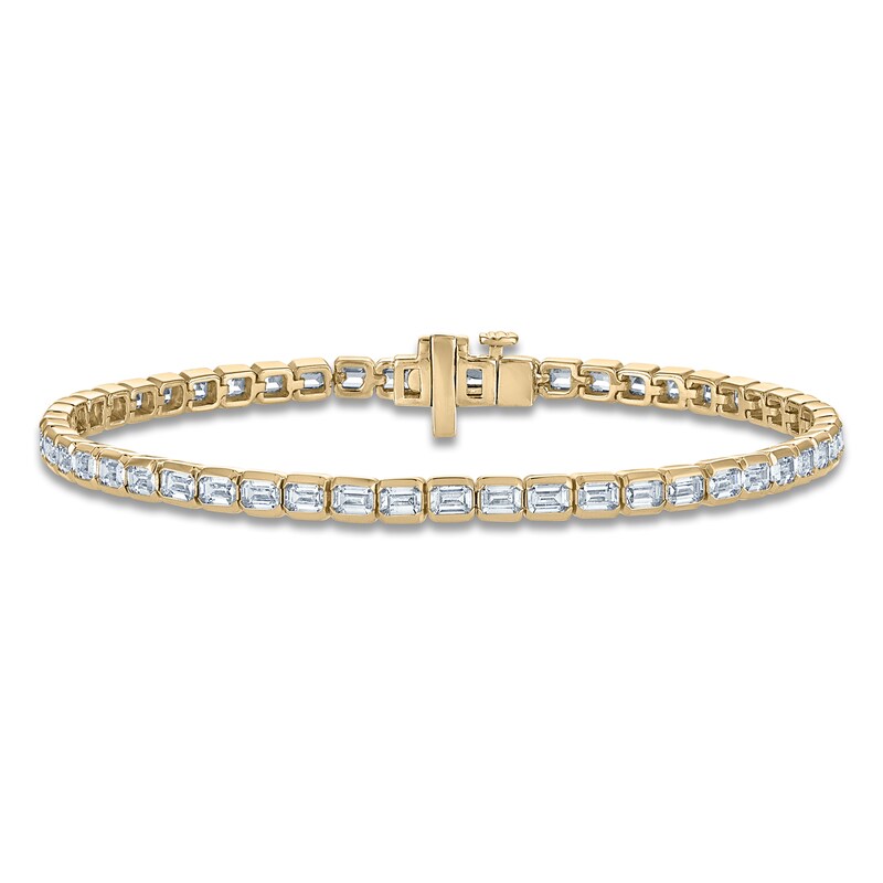 Main Image 1 of Previously Owned Lab-Grown Diamond Bracelet 5-1/5 ct tw Emerald-cut 14K Yellow Gold 7"
