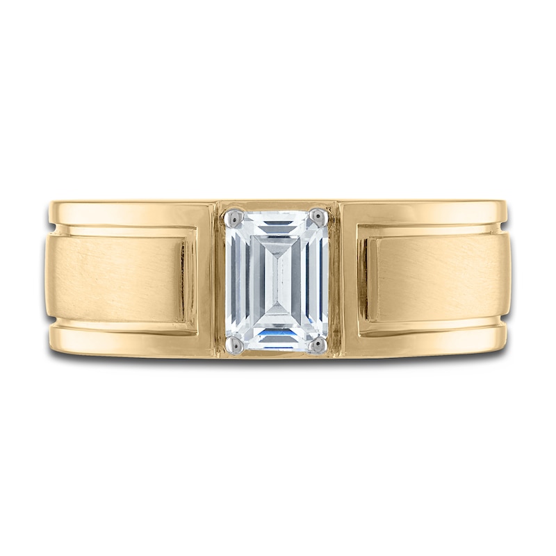 Main Image 3 of Previously Owned Vera Wang WISH Men's Lab-Grown Diamond Ring 1 ct tw Emerald 14K Yellow Gold