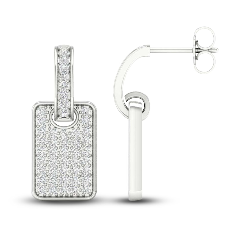 Main Image 2 of Previously Owned Men's Lab-Grown Diamond Drop Earrings 3/4 ct tw Round 14K White Gold