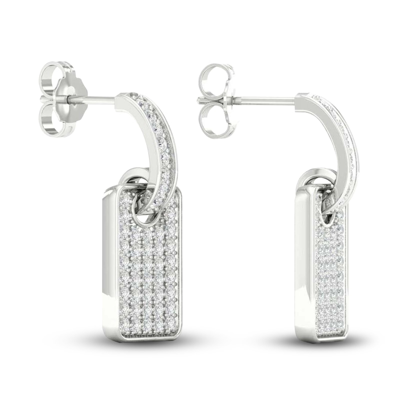 Main Image 3 of Previously Owned Men's Lab-Grown Diamond Drop Earrings 3/4 ct tw Round 14K White Gold