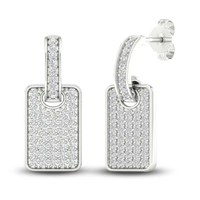Main Image 4 of Previously Owned Men's Lab-Grown Diamond Drop Earrings 3/4 ct tw Round 14K White Gold