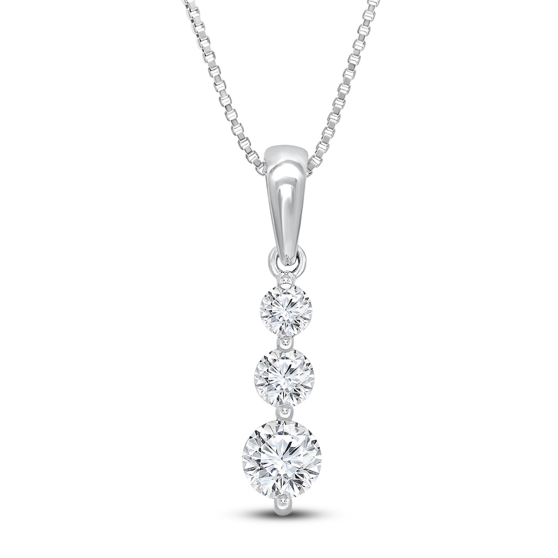 Main Image 1 of Previously Owned 3-Stone Diamond Necklace 1 ct tw Round 14K White Gold 19"