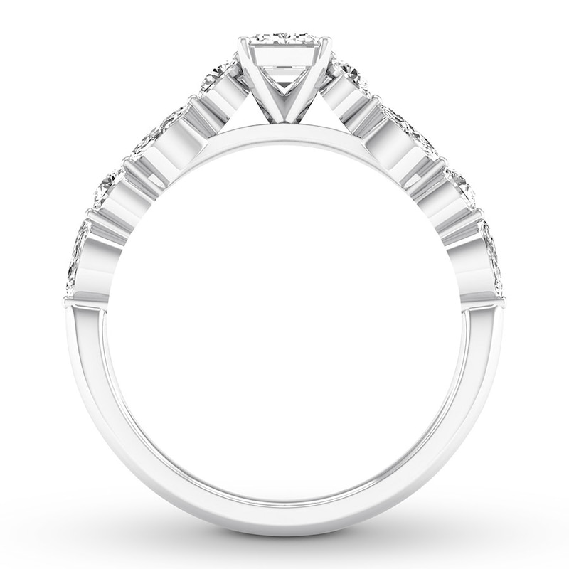 Main Image 2 of Previously Owned Diamond Engagement Ring 7/8 ct tw Emerald/Round/Marquise 14K White Gold