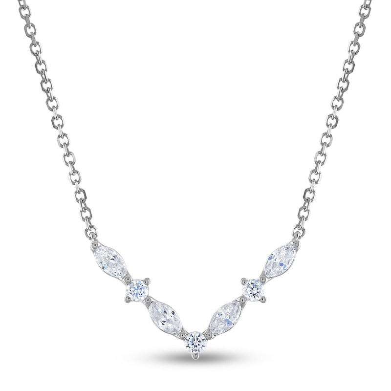 Main Image 1 of Previously Owned Vera Wang WISH Diamond Necklace 3/8 ct tw Round/Marquise 10K White Gold