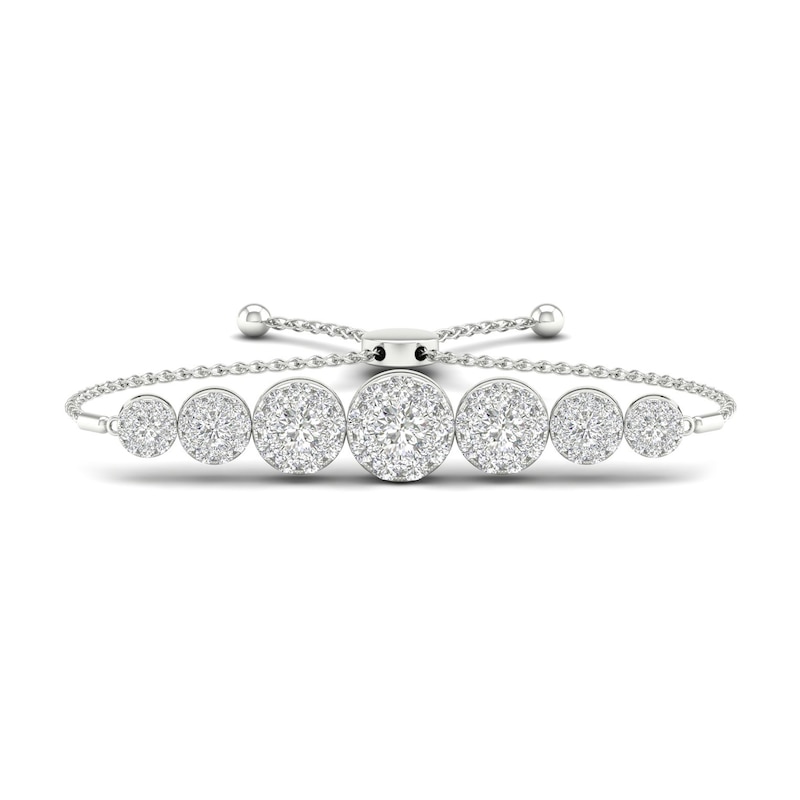 Main Image 1 of Previously Owned Diamond Bolo Bracelet 1 ct tw Round 10K White Gold 7"