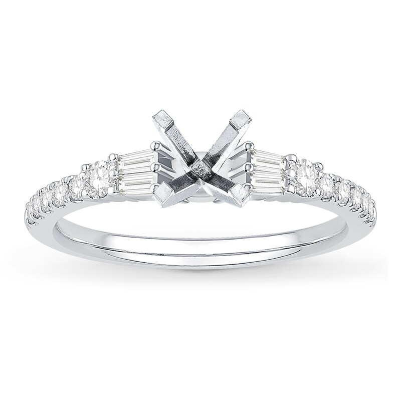 Main Image 1 of Previously Owned Diamond Ring Setting 1/3 ct tw Round/Baguette 14K White Gold