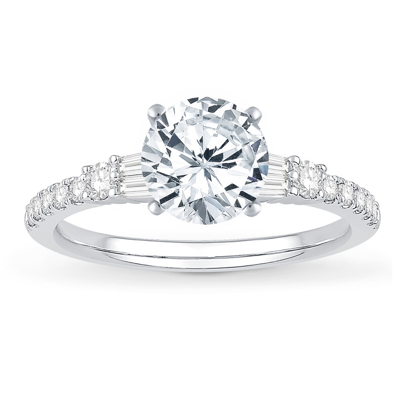 Main Image 3 of Previously Owned Diamond Ring Setting 1/3 ct tw Round/Baguette 14K White Gold