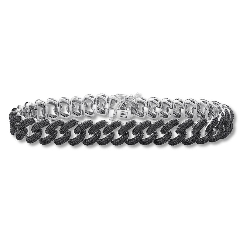 Main Image 1 of Previously Owned Men's Black Diamond Link Bracelet 1-1/2 ct tw Sterling Silver 8.5
