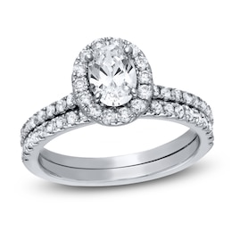 Previously Owned Oval-Cut Diamond Halo Bridal Set 1-3/4 ct tw 14K White Gold Size 4.5