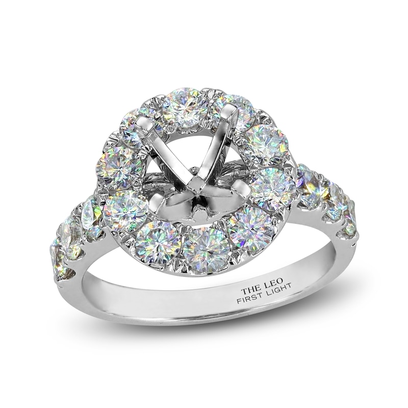 Main Image 1 of Previously Owned THE LEO First Light Diamond Halo Engagement Ring Setting 1-3/4 ct tw Round 14K White Gold