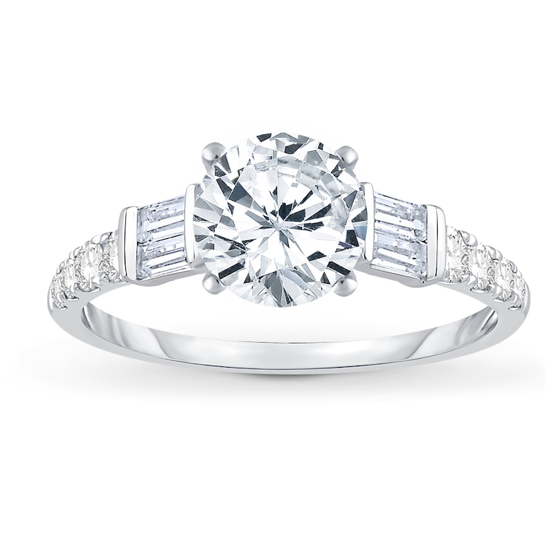 Main Image 3 of Previously Owned Diamond Engagement Ring 1/2 ct tw Round/Baguette Platinum