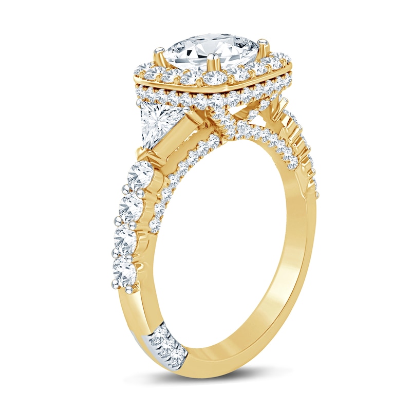 Main Image 2 of Previously Owned Pnina Tornai Lab-Grown Diamond Engagement Ring 2-7/8 ct tw Cushion/Round/ Trillion 14K Yellow Gold