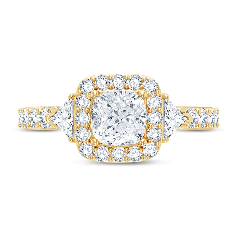 Main Image 3 of Previously Owned Pnina Tornai Lab-Grown Diamond Engagement Ring 2-7/8 ct tw Cushion/Round/ Trillion 14K Yellow Gold