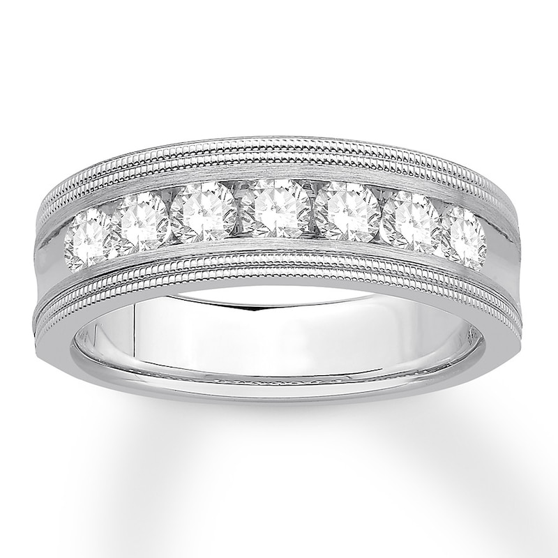 Main Image 1 of Previously Owned Men's Colorless Diamond Band 1 ct tw Round-cut 14K White Gold