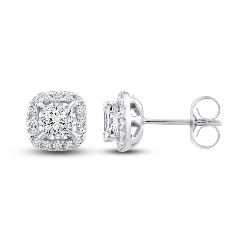 Main Image 1 of Previously Owned Diamond Stud Earrings 3/4 ct tw Round/Princess 10K White Gold