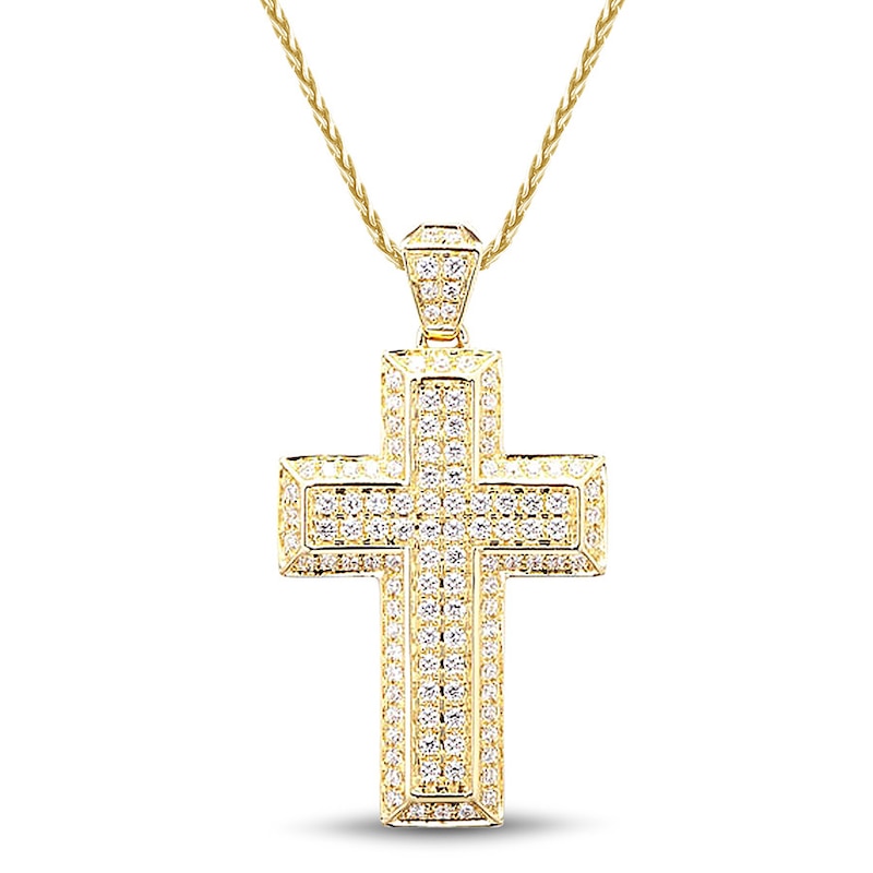 Main Image 1 of Previously Owned Men's Diamond Cross Necklace 1 ct tw 10K Yellow Gold 24"
