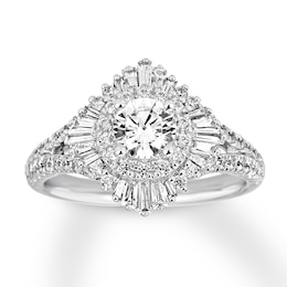 Previously Owned Diamond Engagement Ring 1-1/4 ct tw Round/Baguette 14K Gold