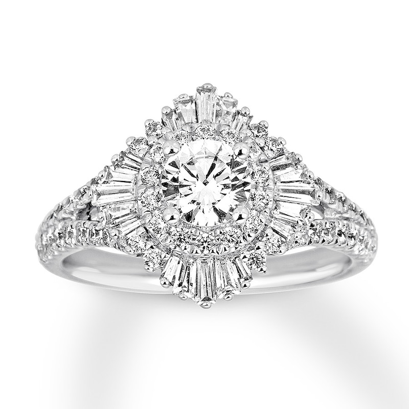 Main Image 1 of Previously Owned Diamond Engagement Ring 1-1/4 ct tw Round/Baguette 14K Gold