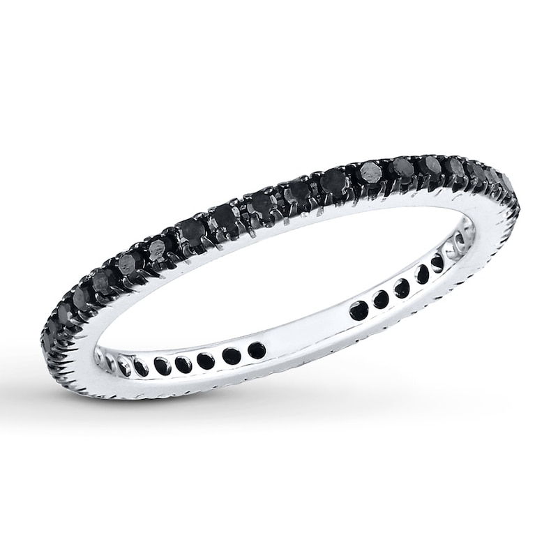Main Image 1 of Previously Owned Black Diamond Eternity Ring 3/8 ct tw Round 14K White Gold