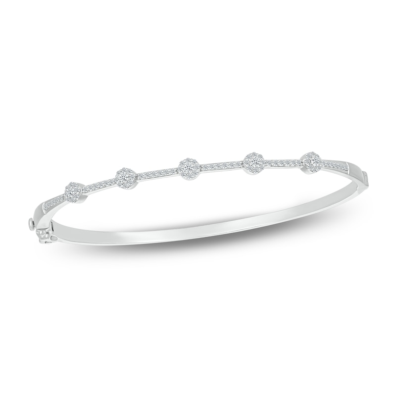 Main Image 1 of Previously Owned Diamond Halo Bangle Bracelet 1/2 ct tw Round 10K White Gold