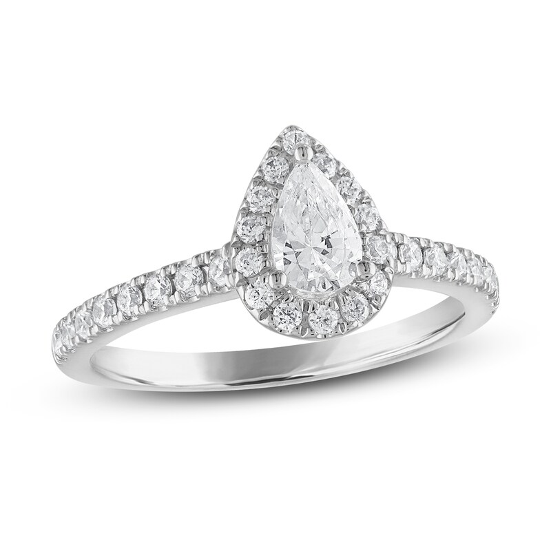 Main Image 1 of Previously Owned Vera Wang WISH Diamond Engagement Ring 3/4 ct tw Round/Pear-shaped 14K White Gold