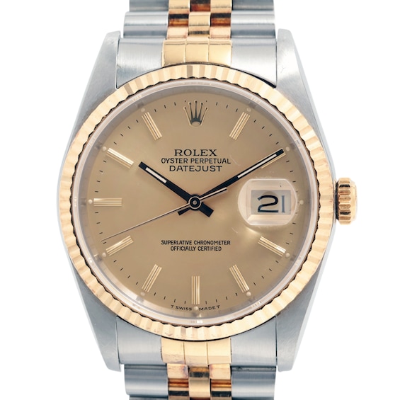 Previously Owned Mens Rolex Datejust 36 18K Yellow Gold Stainless Steel Watch 20724253857 Model 16233 Previously Owned Mens Rolex Datejust 36 18K Yellow Gold Stainless Steel Watch 20724253857 Model 16233