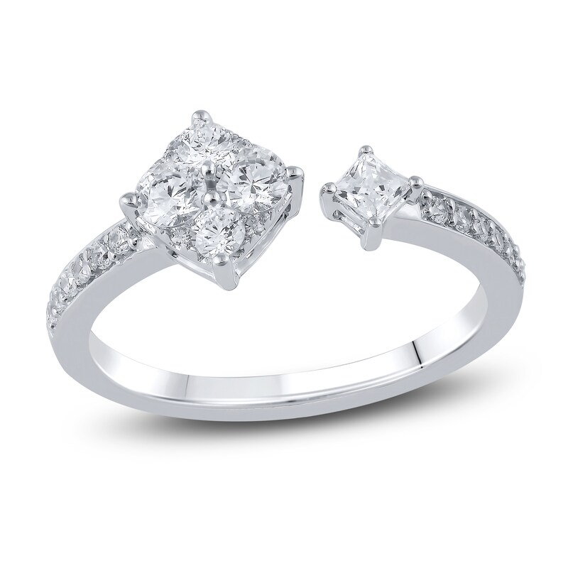 Main Image 1 of Previously Owned Diamond 2-Stone Cuff Ring 1/2 ct tw Round 10K White Gold