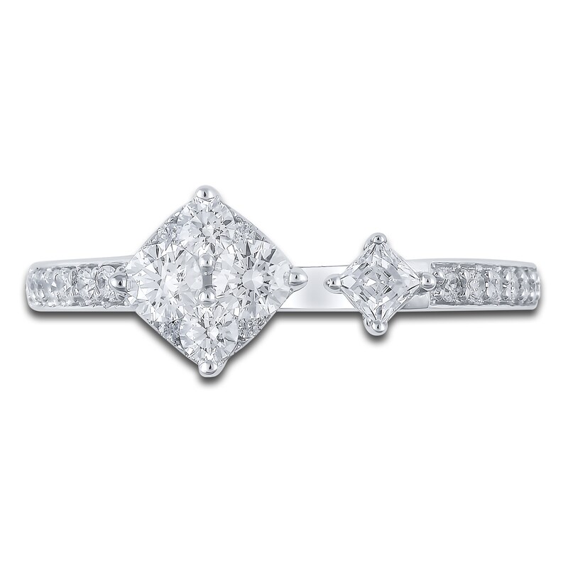 Main Image 3 of Previously Owned Diamond 2-Stone Cuff Ring 1/2 ct tw Round 10K White Gold