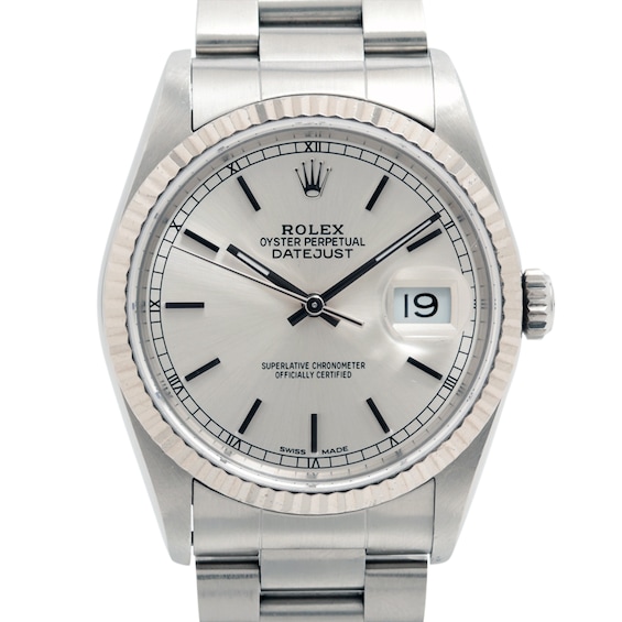 Previously Owned Mens Rolex Datejust 36 18K White Gold Stainless Steel Watch 13024193853 Model 16234 Previously Owned Mens Rolex Datejust 36 18K White Gold Stainless Steel Watch 13024193853 Model 16234