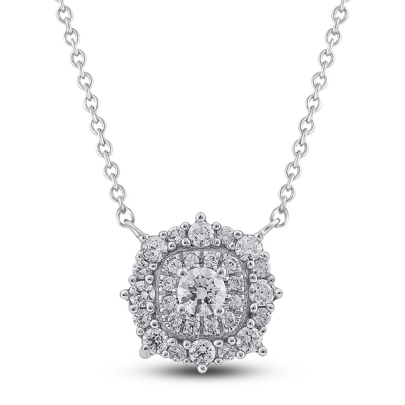 Main Image 1 of Previously Owned Diamond Necklace 1/2 ct tw Round 10K White Gold