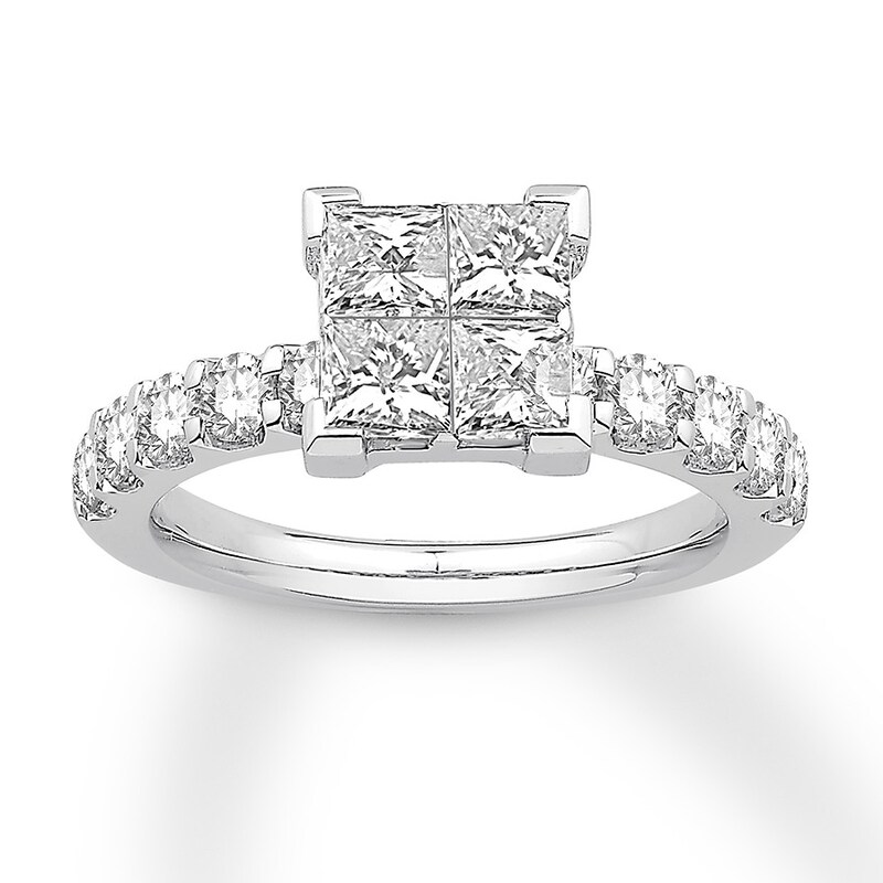Main Image 1 of Previously Owned Diamond Engagement Ring 2 ct tw Princess/Round 14K White Gold