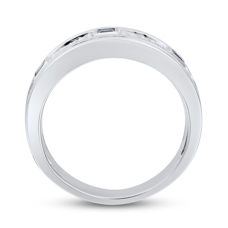 Main Image 3 of Previously Owned Men's Natural Blue Sapphire Ring 1/3 ct tw Diamonds 14K White Gold