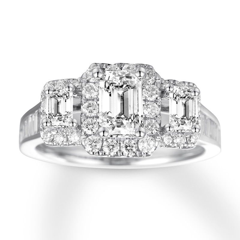 Main Image 1 of Previously Owned Diamond Engagement Ring 1-7/8 ct tw Emerald-cut 14K White Gold