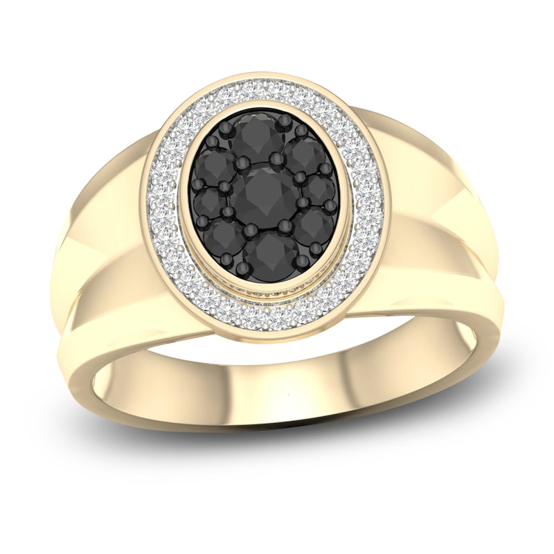 Main Image 1 of Previously Owned Men's Black Diamond Ring 3/4 ct tw Round 10K Yellow Gold