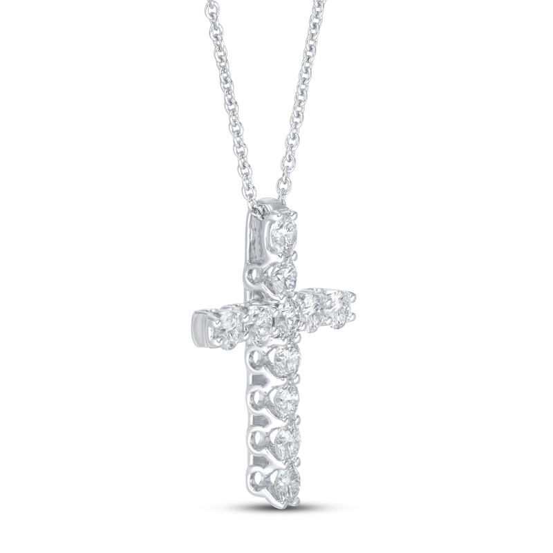 Main Image 2 of Previously Owned Lab-Grown Diamond Cross Necklace 1 ct tw Round 14K White Gold