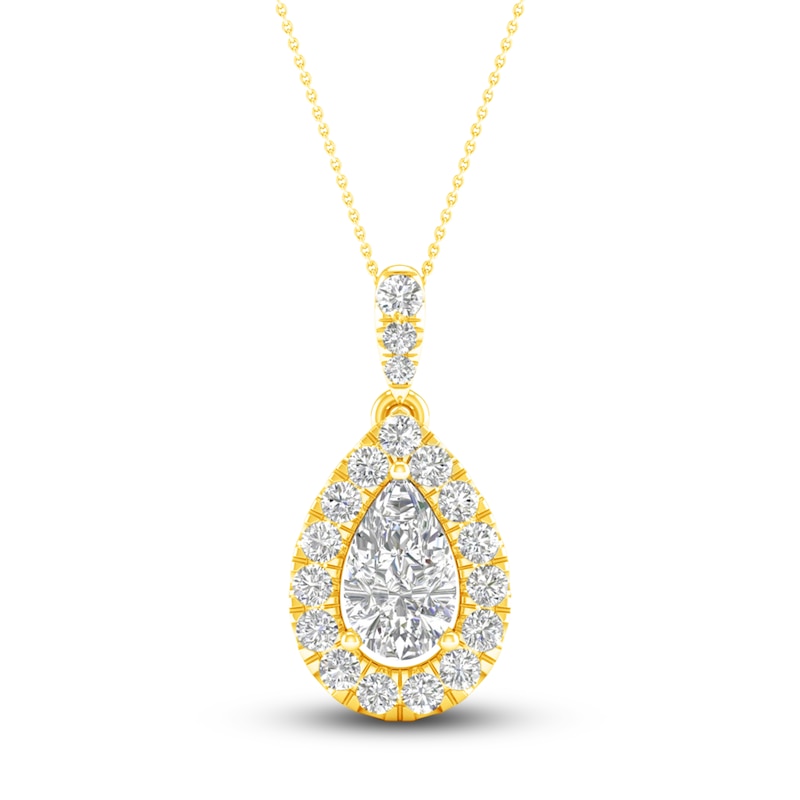 Main Image 1 of Previously Owned Lab-Grown Diamond Pendant Necklace 3/4 ct tw Pear/Round 14K Yellow Gold