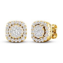 Previously Owned Lab-Grown Diamond Halo Earrings 1 ct tw Round 14K Yellow Gold