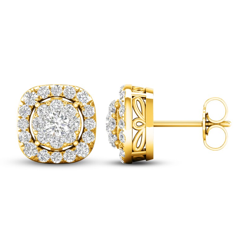 Main Image 2 of Previously Owned Lab-Grown Diamond Halo Earrings 1 ct tw Round 14K Yellow Gold