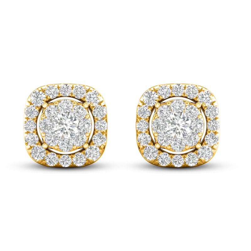 Main Image 4 of Previously Owned Lab-Grown Diamond Halo Earrings 1 ct tw Round 14K Yellow Gold