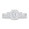Thumbnail Image 3 of Previously Owned Diamond Bridal Set 1-1/5 ct tw Emerald/Round-cut 14K White Gold