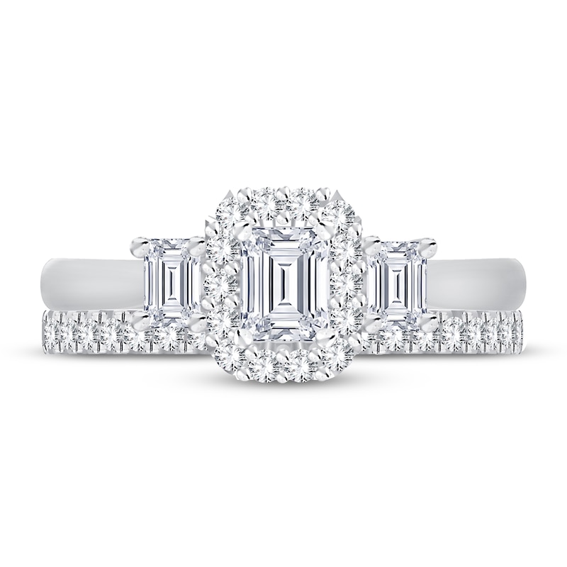 Main Image 3 of Previously Owned Diamond Bridal Set 1-1/5 ct tw Emerald/Round-cut 14K White Gold