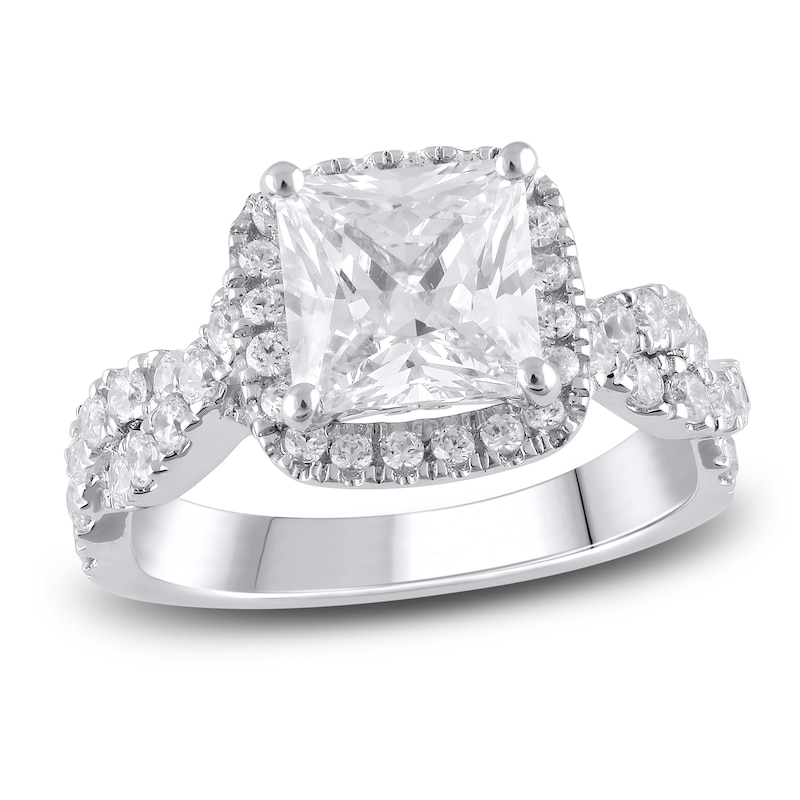 Main Image 1 of Previously Owned Lab-Grown Diamond Engagement Ring 2-7/8 ct tw Princess/Round 14K White Gold