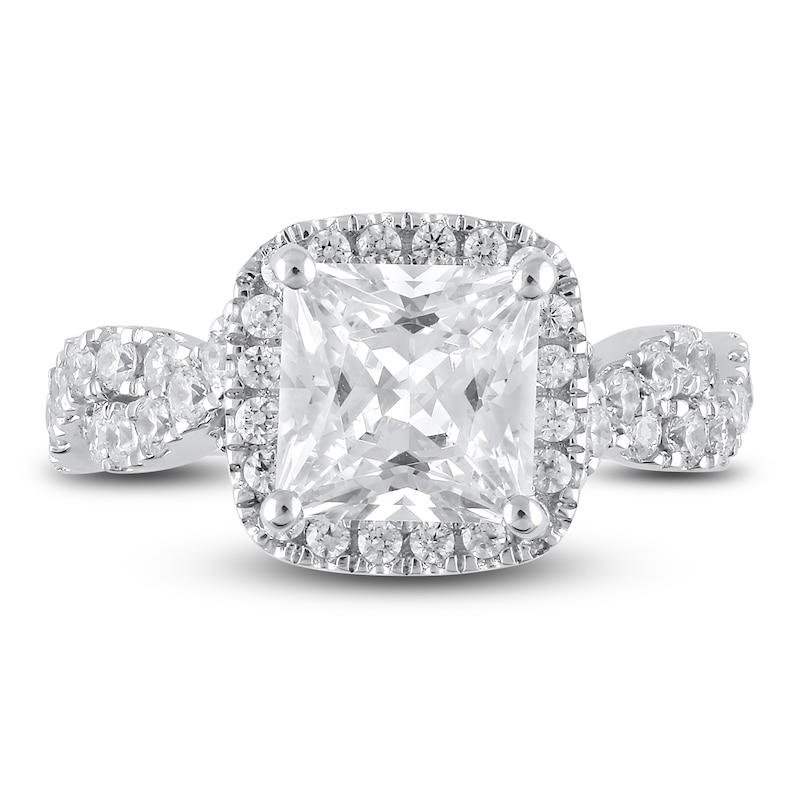 Main Image 3 of Previously Owned Lab-Grown Diamond Engagement Ring 2-7/8 ct tw Princess/Round 14K White Gold