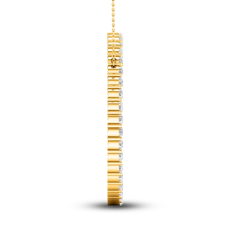 Main Image 3 of Previously Owned Lab-Grown Diamond Circle Pendant Necklace 2 ct tw Round 14K Yellow Gold 18"