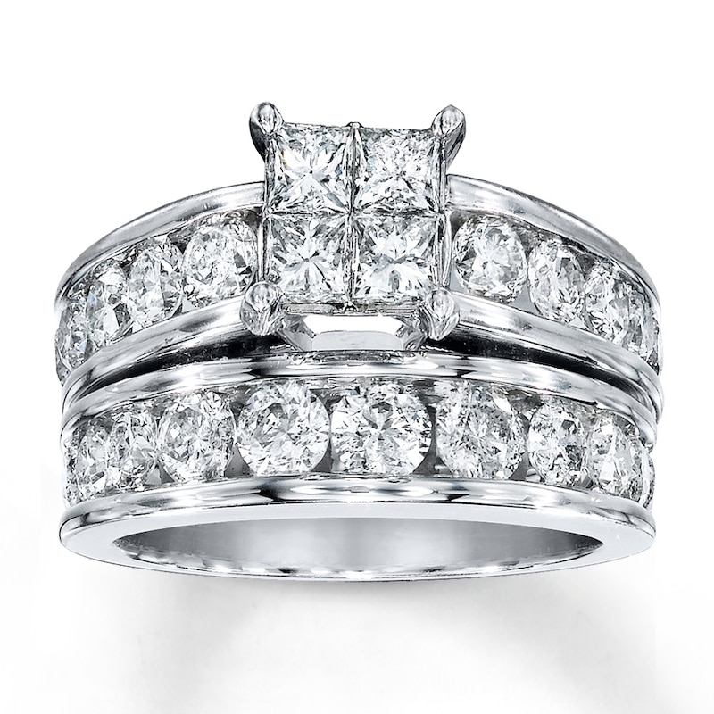 Main Image 1 of Previously Owned Diamond Bridal Set 3 cttw Princess-cut/Round 14K White Gold