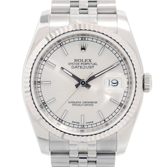 Previously Owned Rolex Datejust 36mm Mens Watch 18K White Gold  Stainless Steel 51024782594 Model 116234