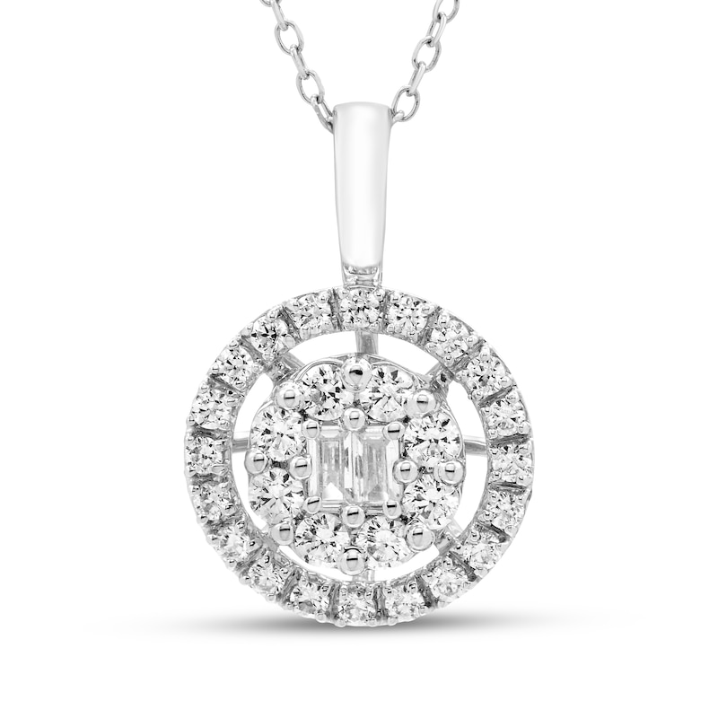 Main Image 1 of Previously Owned Diamond Necklace 1/2 ct tw Round/Baguette 10K White Gold